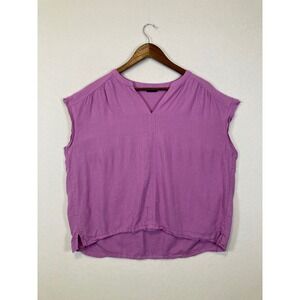Splendid Linen Blend V-Neck Blouse Womens XL Purple Cap Sleeve 1770097